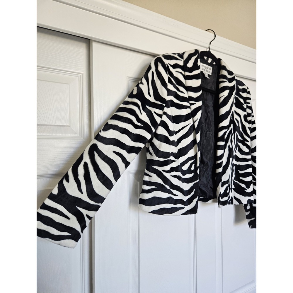 Vtg Focus 2000 By Charles Glueck Zebra B&W Tiger  Velvety Cropped Jacket 8 - Picture 4 of 14